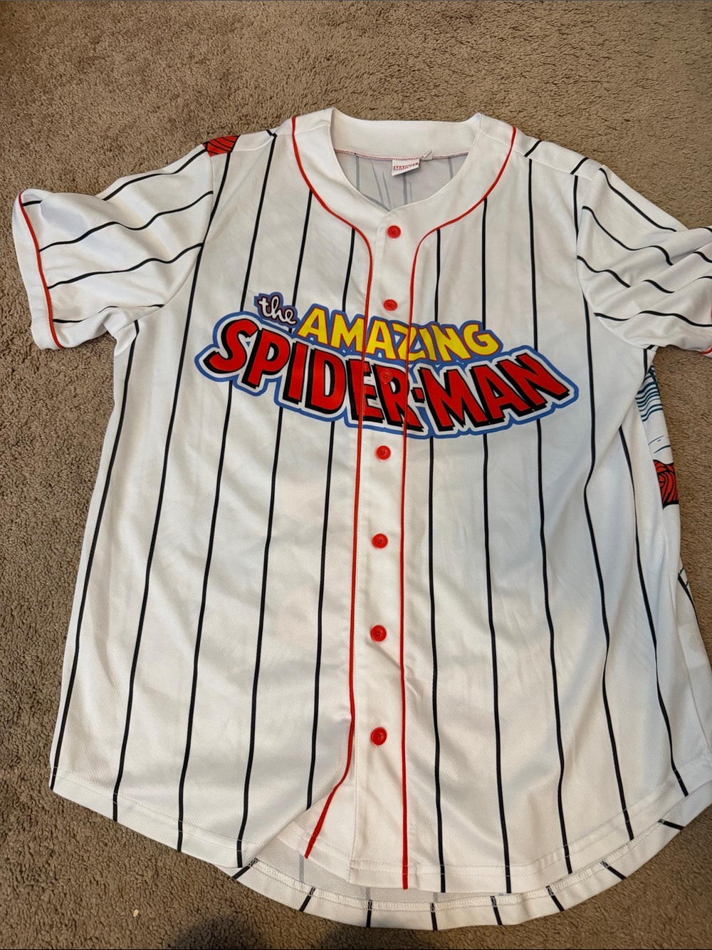 Marvel The Amazing Spider-Man White Pinstripe Jersey with Red Trim